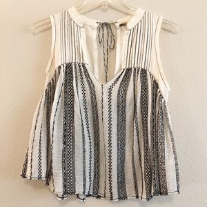 Free People One Cream & Black Tie Back Tank, Sz Sm